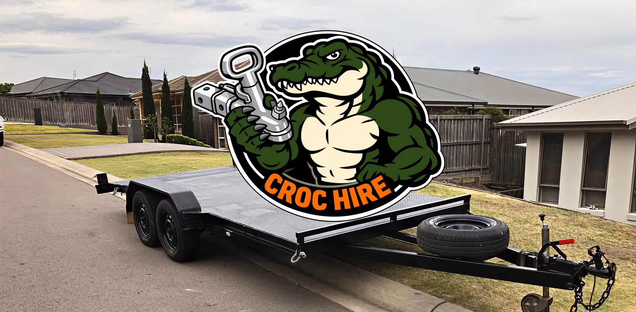 Croc Hire trailer with the Croc Hire brand mark