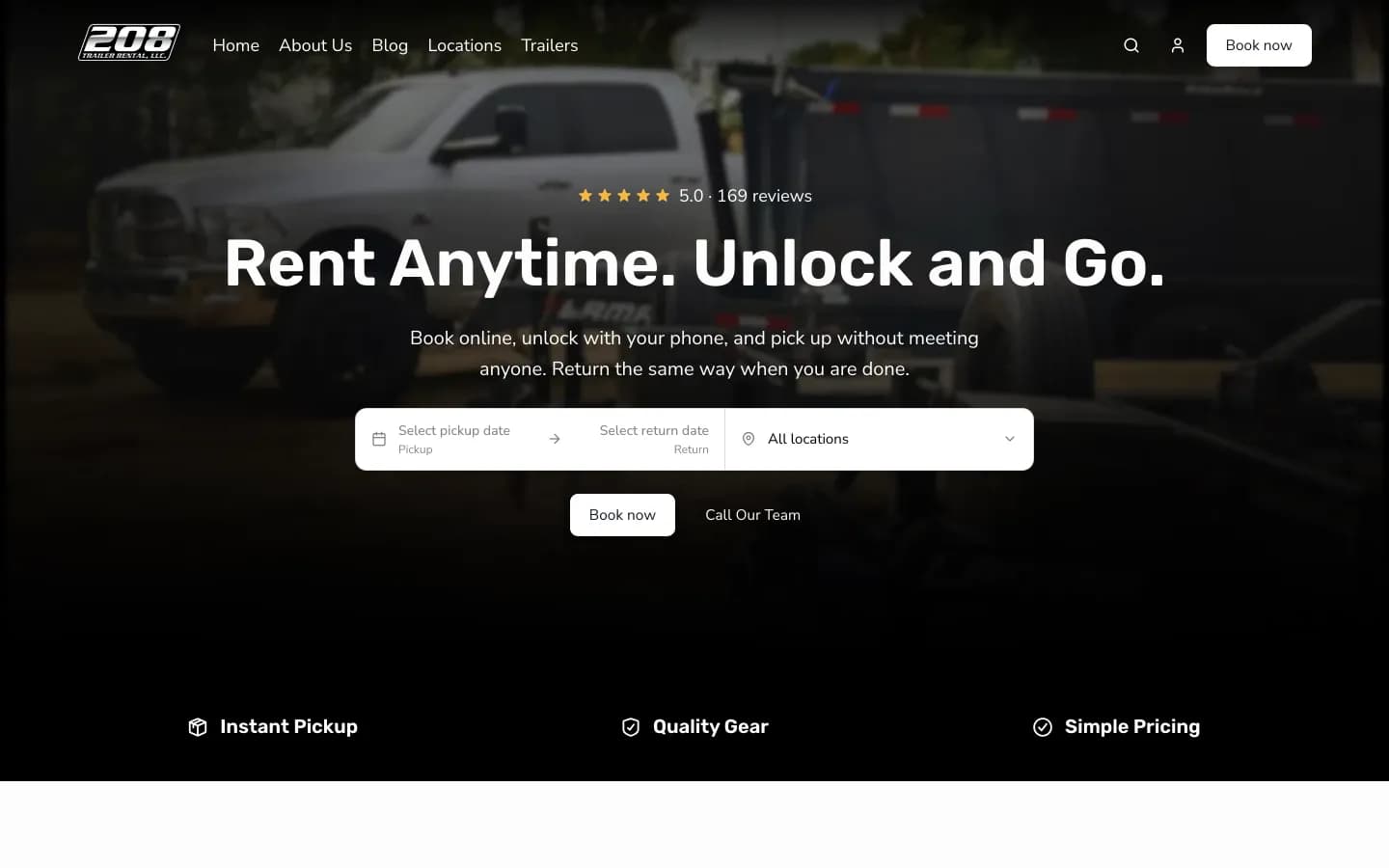 Homepage, with live booking on the hero