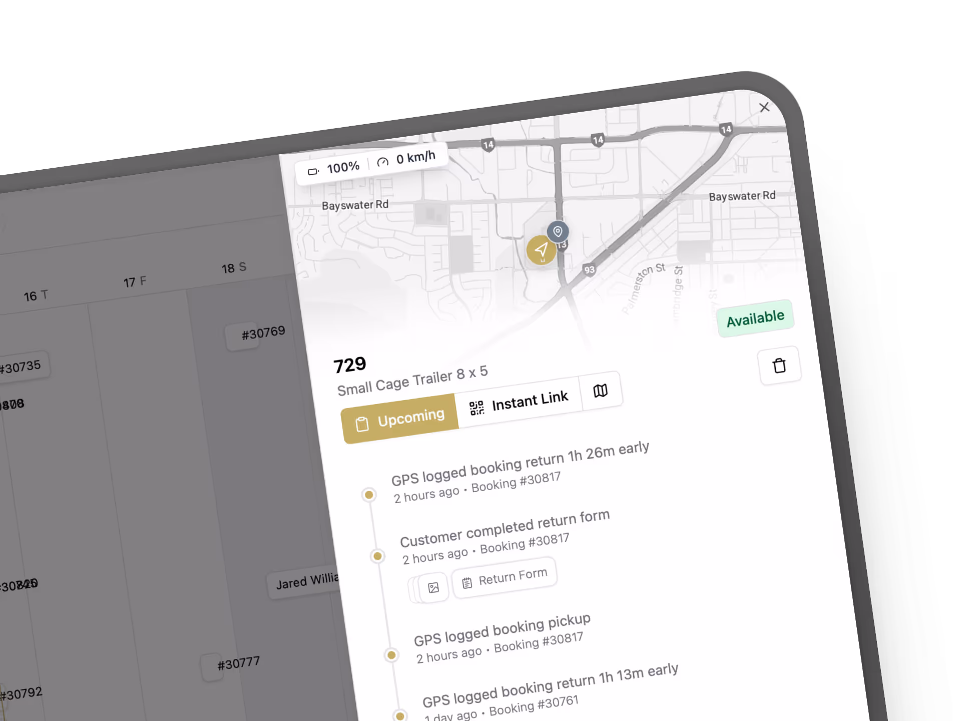 Lockii item status dashboard with GPS tracking and booking alerts