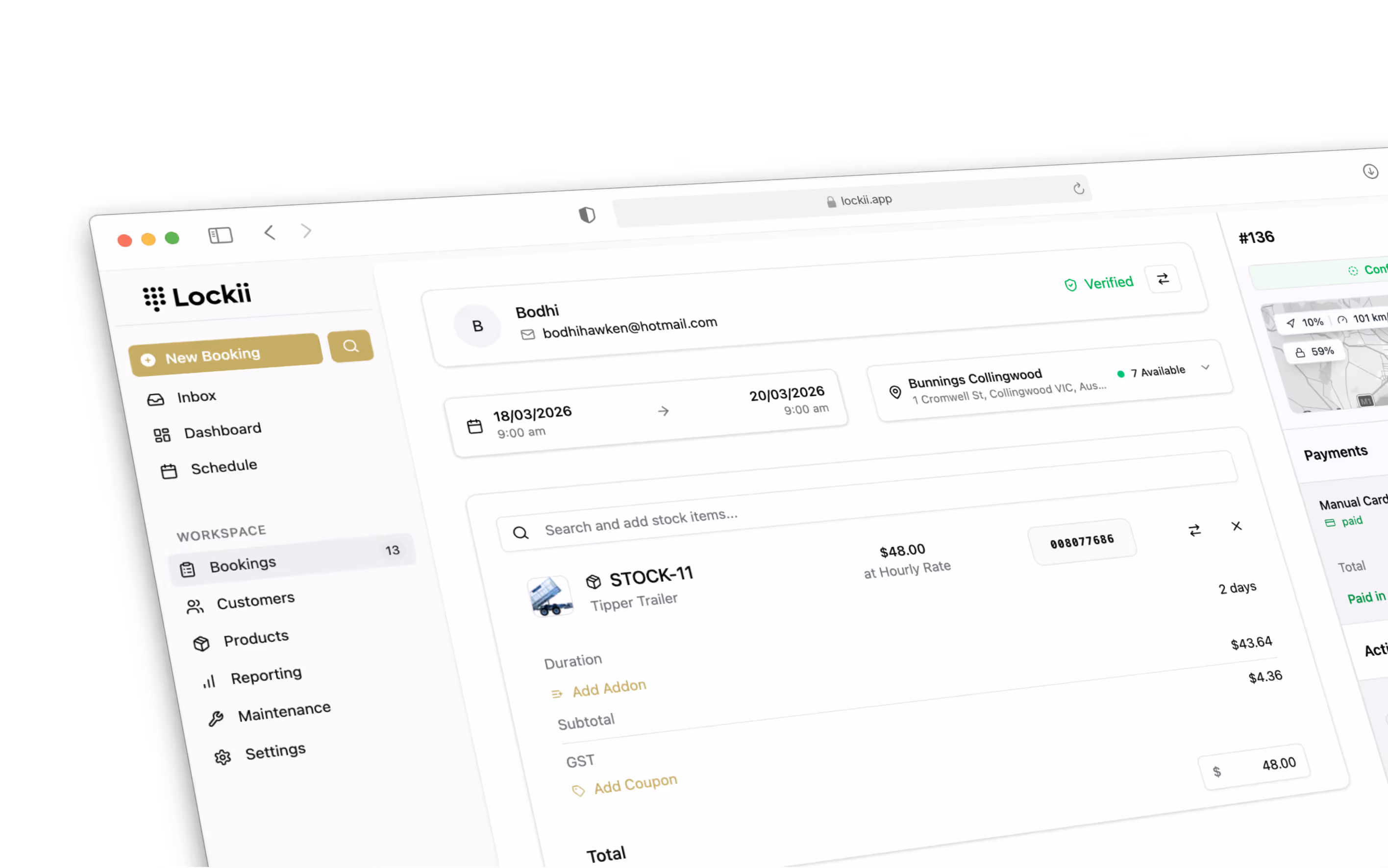Lockii platform dashboard screenshots for self-storage management