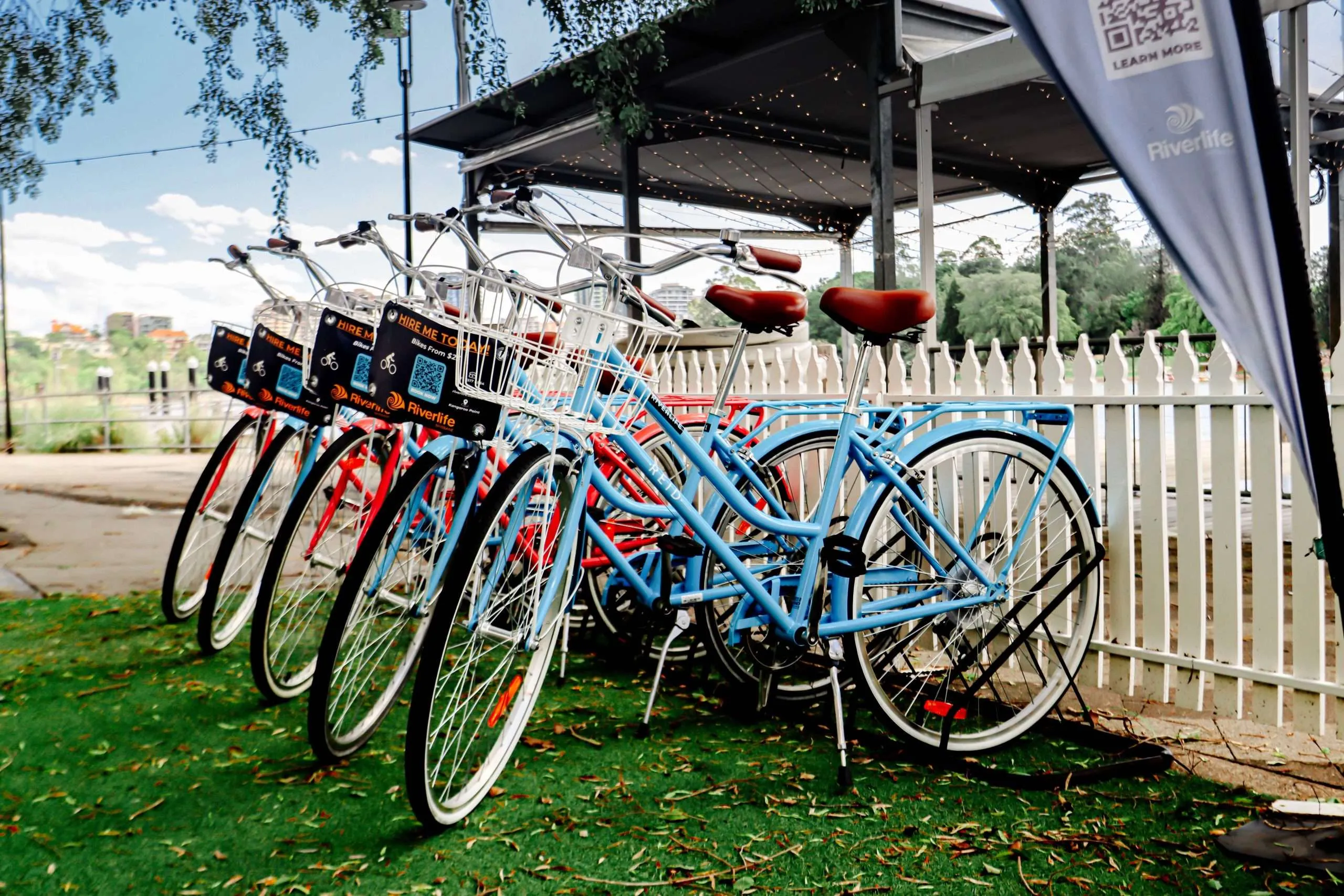Bikes lined up ready for self-service rental