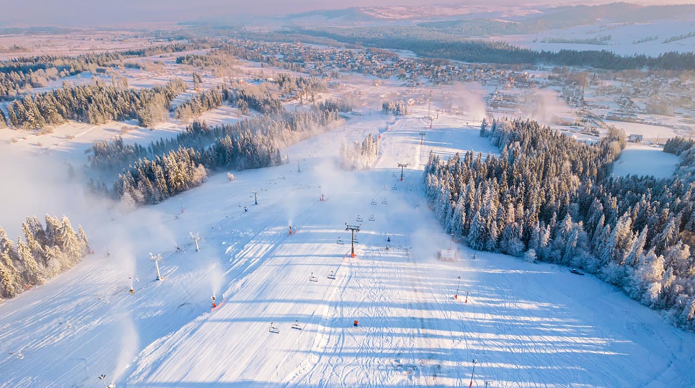 Skis ready for self-service rental